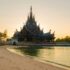 Sanctuary of Truth, Pattaya, Thailand, wooden temple by the ocean at sunset on the beach of Pattaya