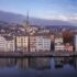 Aerial view of Zurich Skyline with Predigerkirche Church - Zurich, Switzerland