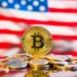 Golden bitcoins. Cryptocurrency.