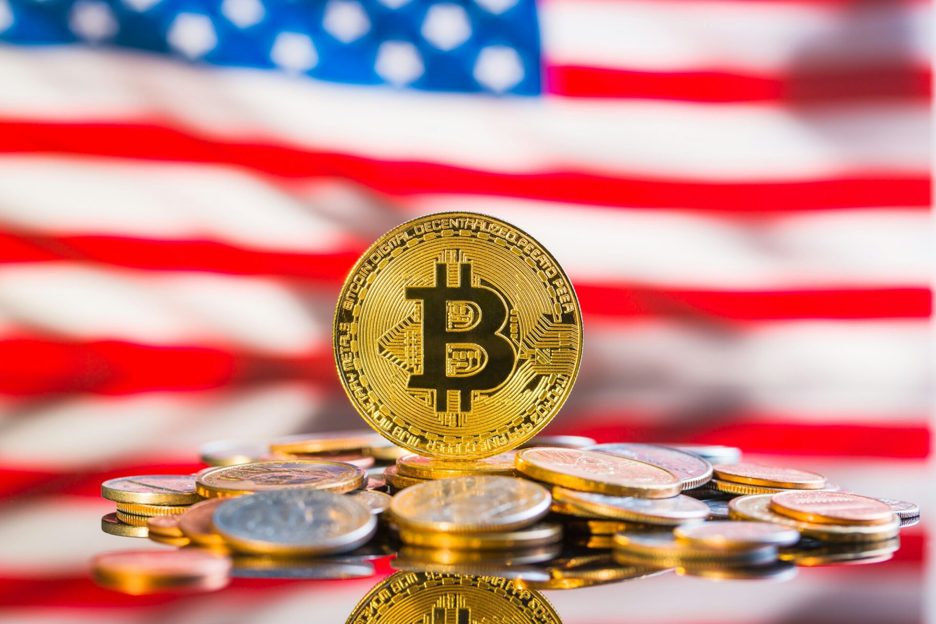Golden bitcoins. Cryptocurrency.