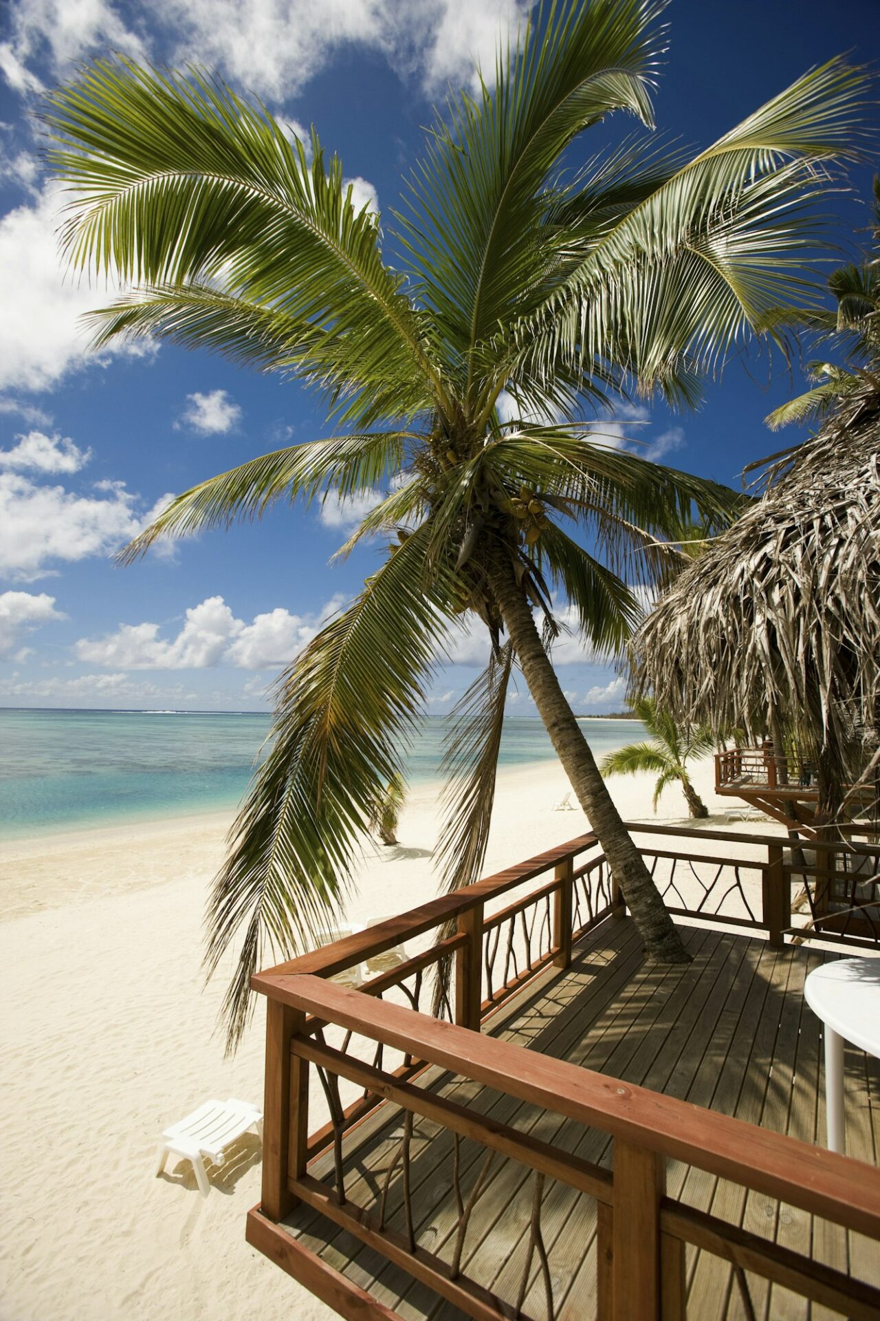 Beach huts and palm trees, Cook Islands