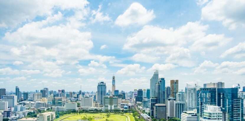 Cityscpae of bangkok district thailand with blue sky and cloud.