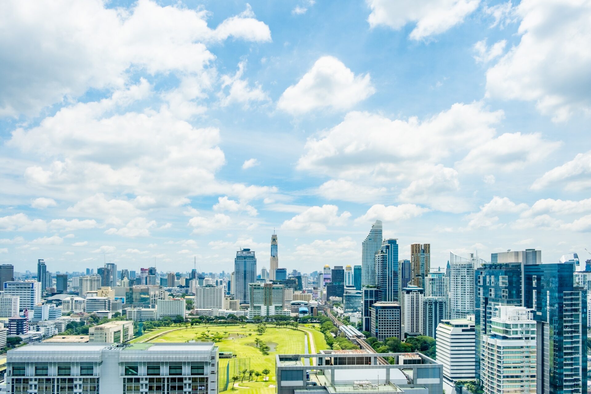 Cityscpae of bangkok district thailand with blue sky and cloud.