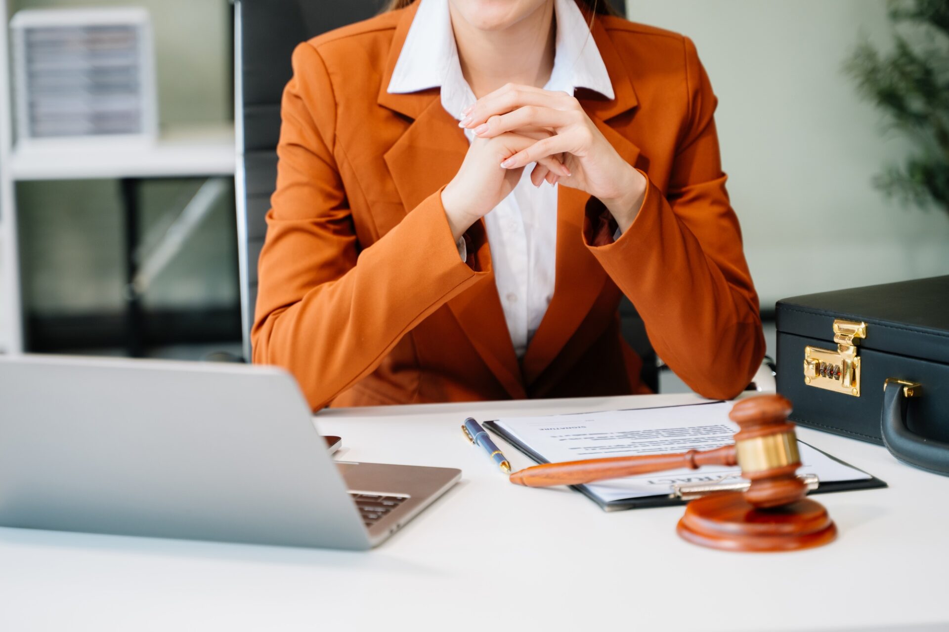 justice and law concept. Male judge in a courtroom the gavel, working